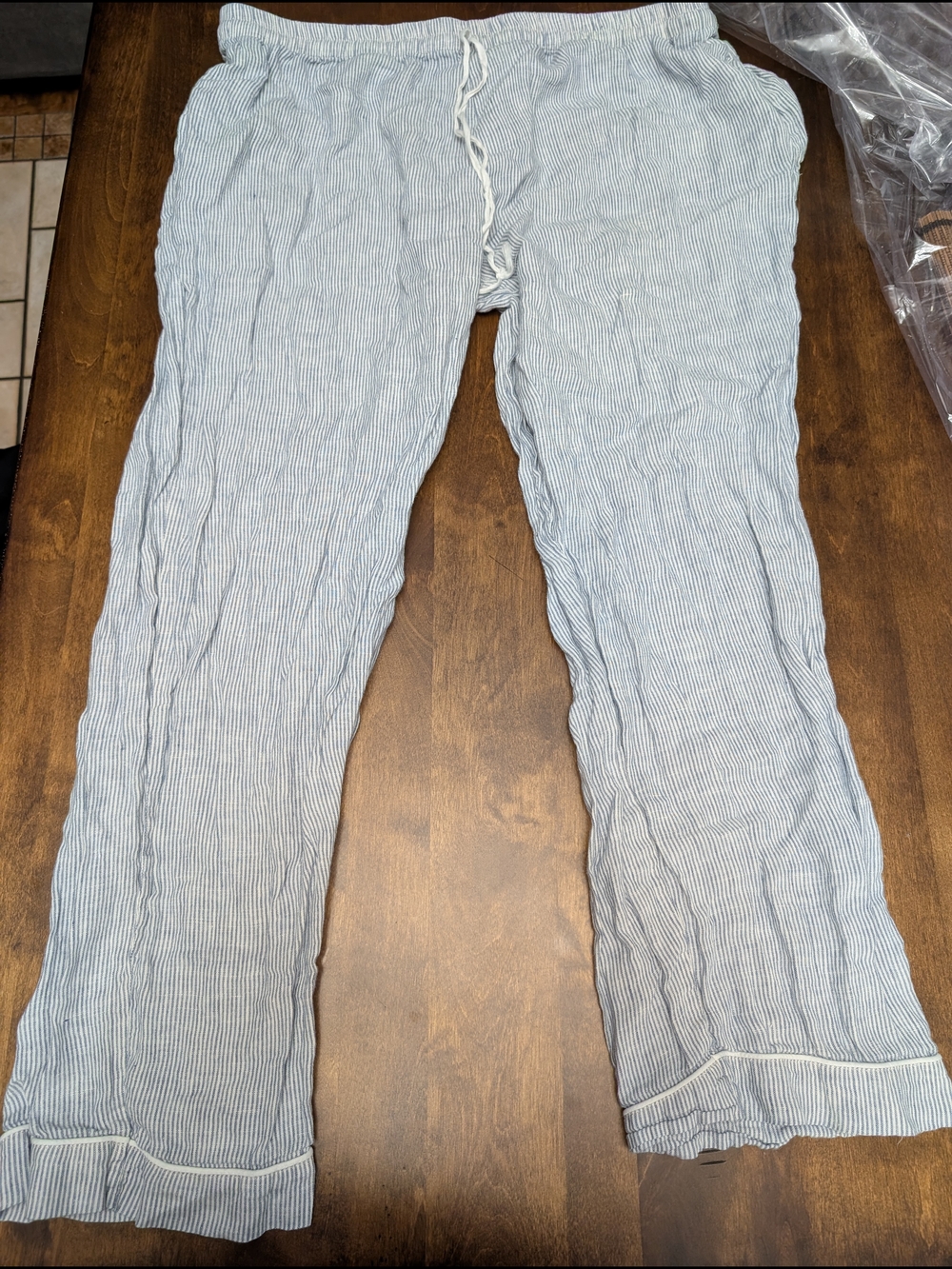 Quince Light Blue & White Pinstripe Linen Lounge Pants